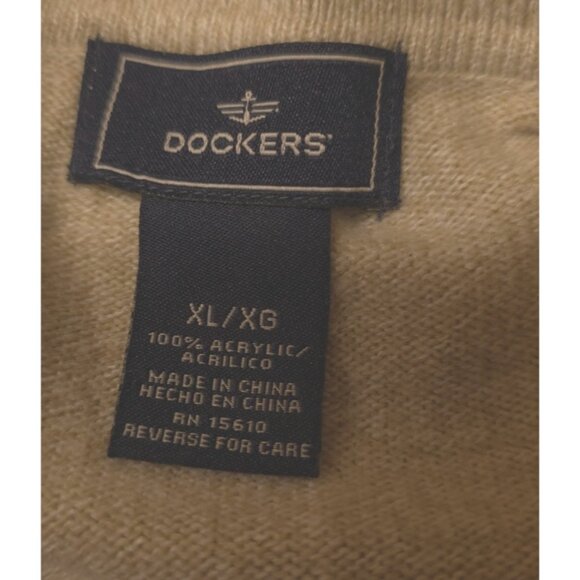 DOCKERS Mens XL Beige 1/4 Button Long Sleeve Argyle Diamonds Acrylic Sweater - Picture 11 of 11
